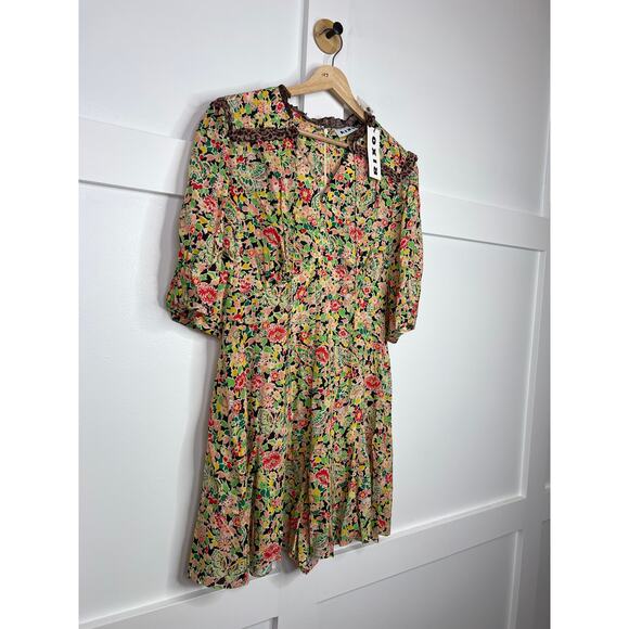 NWT Rixo Rina Crepe Trimmed Printed Floral Voile Playsuit Romper Size: 12 - Picture 3 of 7